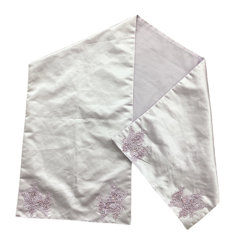 Lilac Purple Satin Shawl with Embroidered Sequin Appliqué | Wedding Flower Girl